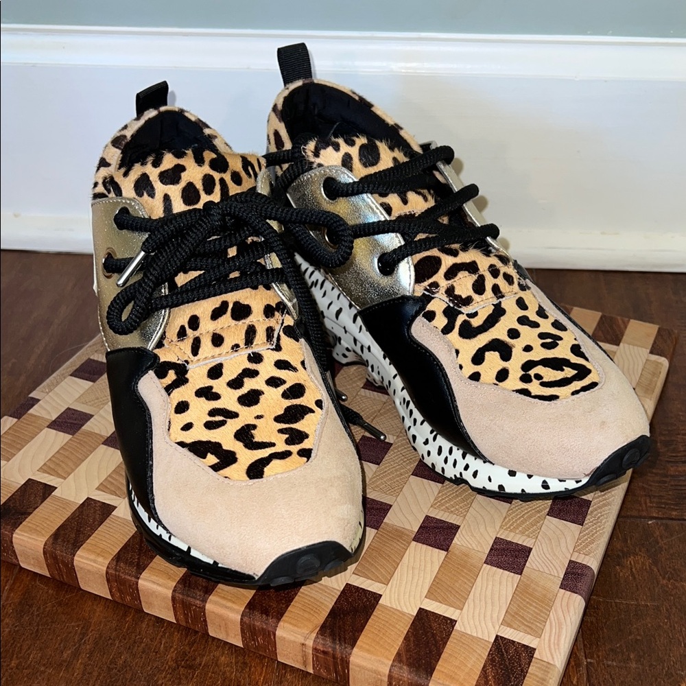 Steve Madden Leopard Print and Black Leather Sneakers Sz 8.5
